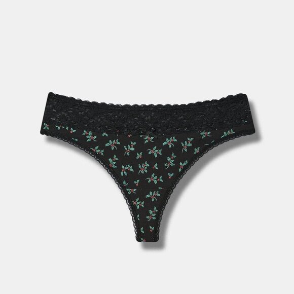 torrid Other - Torrid - Cotton Mid-Rise Thong Lace Trim Panty in Holly Ditsy, Rich Blac…​